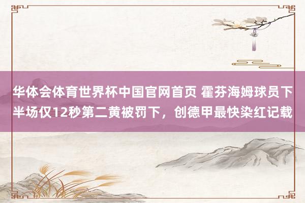 华体会体育世界杯中国官网首页 霍芬海姆球员下半场仅12秒第二黄被罚下，创德甲最快染红记载